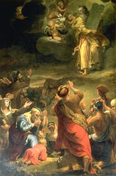 Ferdinand bol Mozes toont de Israelieten de Tafelen der Wet oil painting image